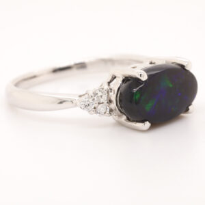 Blue and Green White Gold Solid Australian Black Opal Engagement Ring with Diamonds