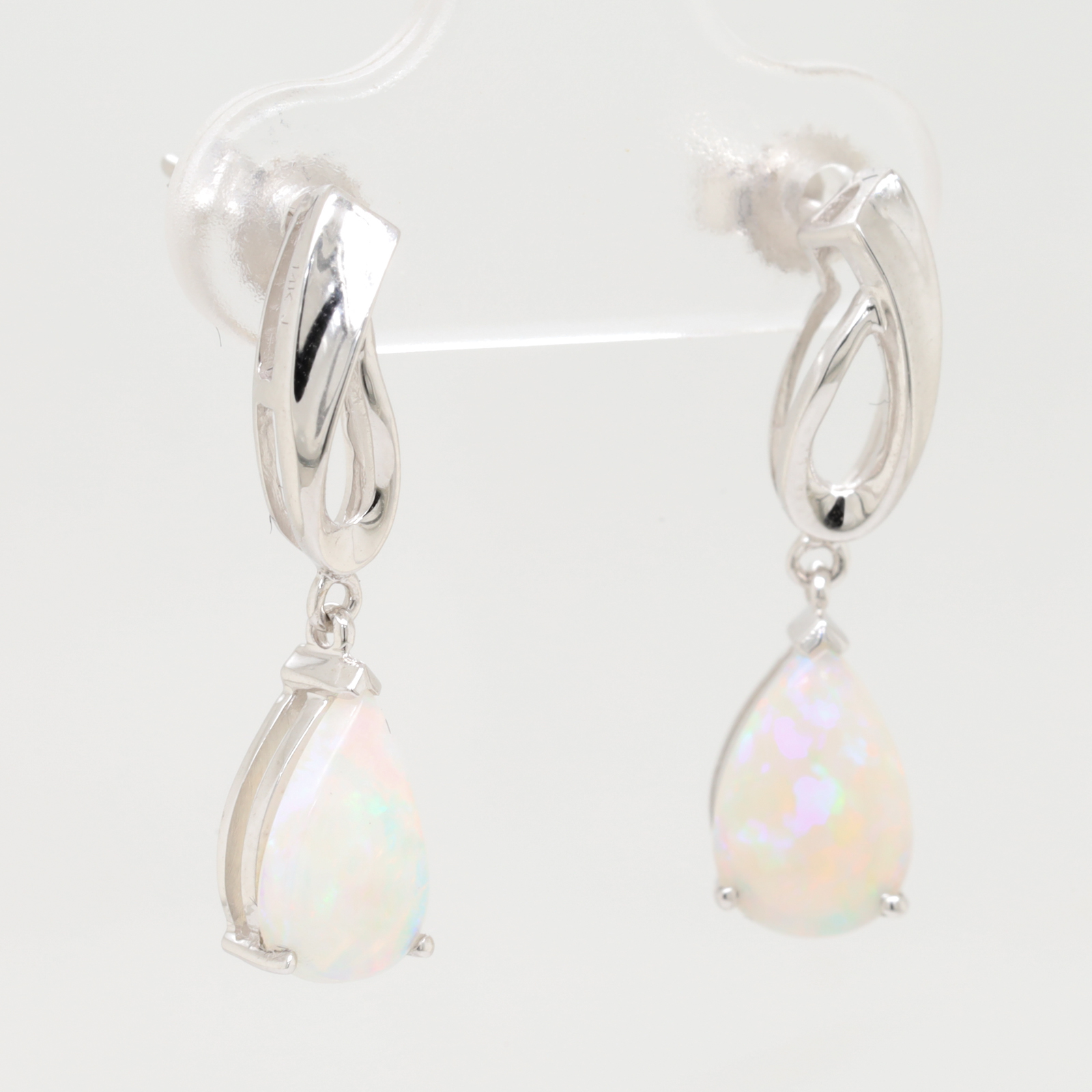 Blue Green Pink White Gold Solid Australian Crystal Opal Drop Earrings