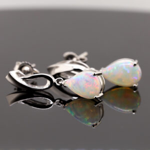 Blue Green Pink White Gold Solid Australian Crystal Opal Drop Earrings