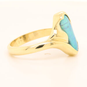 Blue Green Yellow Gold Solid Australian Boulder Opal Engagement Ring