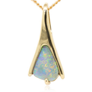 Green Orange and Blue Yellow Gold Solid Australian Semi Black Opal Necklace Pendant