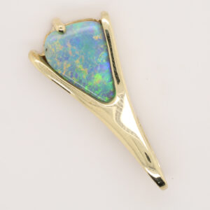 Green Orange and Blue Yellow Gold Solid Australian Semi Black Opal Necklace Pendant