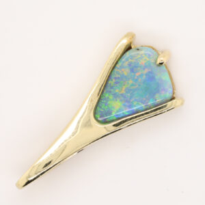 Green Orange and Blue Yellow Gold Solid Australian Semi Black Opal Necklace Pendant