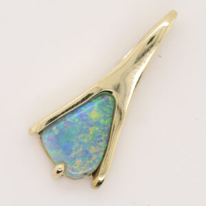 Green Orange and Blue Yellow Gold Solid Australian Semi Black Opal Necklace Pendant