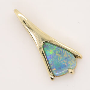 Green Orange and Blue Yellow Gold Solid Australian Semi Black Opal Necklace Pendant