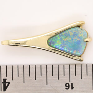 Green Orange and Blue Yellow Gold Solid Australian Semi Black Opal Necklace Pendant