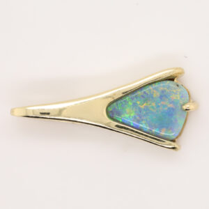 Green Orange and Blue Yellow Gold Solid Australian Semi Black Opal Necklace Pendant