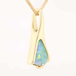 Green Orange and Blue Yellow Gold Solid Australian Semi Black Opal Necklace Pendant