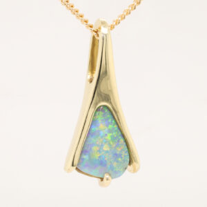 Green Orange and Blue Yellow Gold Solid Australian Semi Black Opal Necklace Pendant