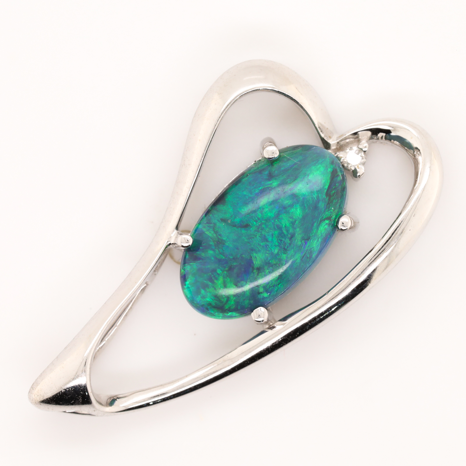 White Gold Blue Green Solid Australian Black Opal Diamond Necklace Pendant