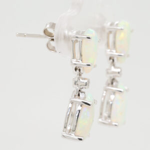 Blue Green White Gold Solid Australian Crystal Opal Diamond Drop Earrings