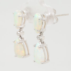 Blue Green White Gold Solid Australian Crystal Opal Diamond Drop Earrings