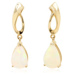 Blue Green Pink Yellow Gold Solid Australian Crystal Opal Drop Earrings