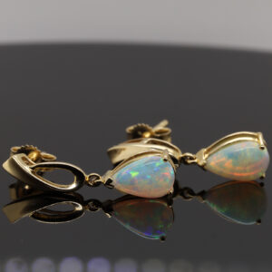 Blue Green Pink Yellow Gold Solid Australian Crystal Opal Drop Earrings