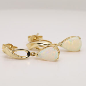 Blue Green Pink Yellow Gold Solid Australian Crystal Opal Drop Earrings