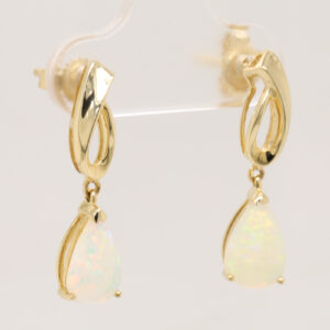 Blue Green Pink Yellow Gold Solid Australian Crystal Opal Drop Earrings