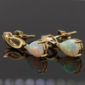 Blue Green Pink Yellow Gold Solid Australian Crystal Opal Drop Earrings