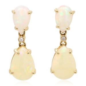 Blue Green Pink Yellow Gold Solid Australian Crystal Opal Diamond Drop Earrings