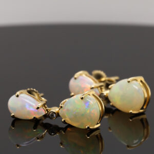 Blue Green Pink Yellow Gold Solid Australian Crystal Opal Diamond Drop Earrings