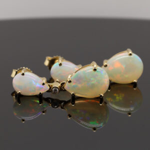 Blue Green Pink Yellow Gold Solid Australian Crystal Opal Diamond Drop Earrings