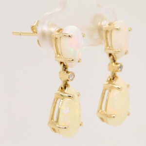 Blue Green Pink Yellow Gold Solid Australian Crystal Opal Diamond Drop Earrings