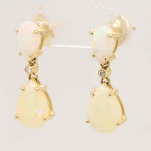 Blue Green Pink Yellow Gold Solid Australian Crystal Opal Diamond Drop Earrings