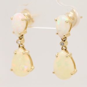 Blue Green Pink Yellow Gold Solid Australian Crystal Opal Diamond Drop Earrings