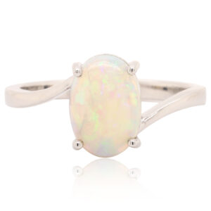 Blue Orange and Green White Gold Solid Australian Crystal Opal Engagement Ring