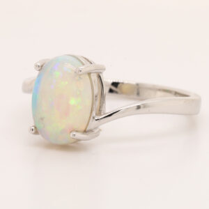 Blue Orange and Green White Gold Solid Australian Crystal Opal Engagement Ring