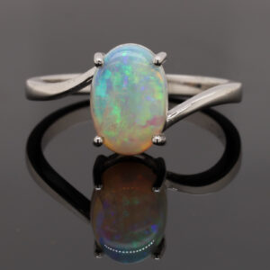 Blue Orange and Green White Gold Solid Australian Crystal Opal Engagement Ring