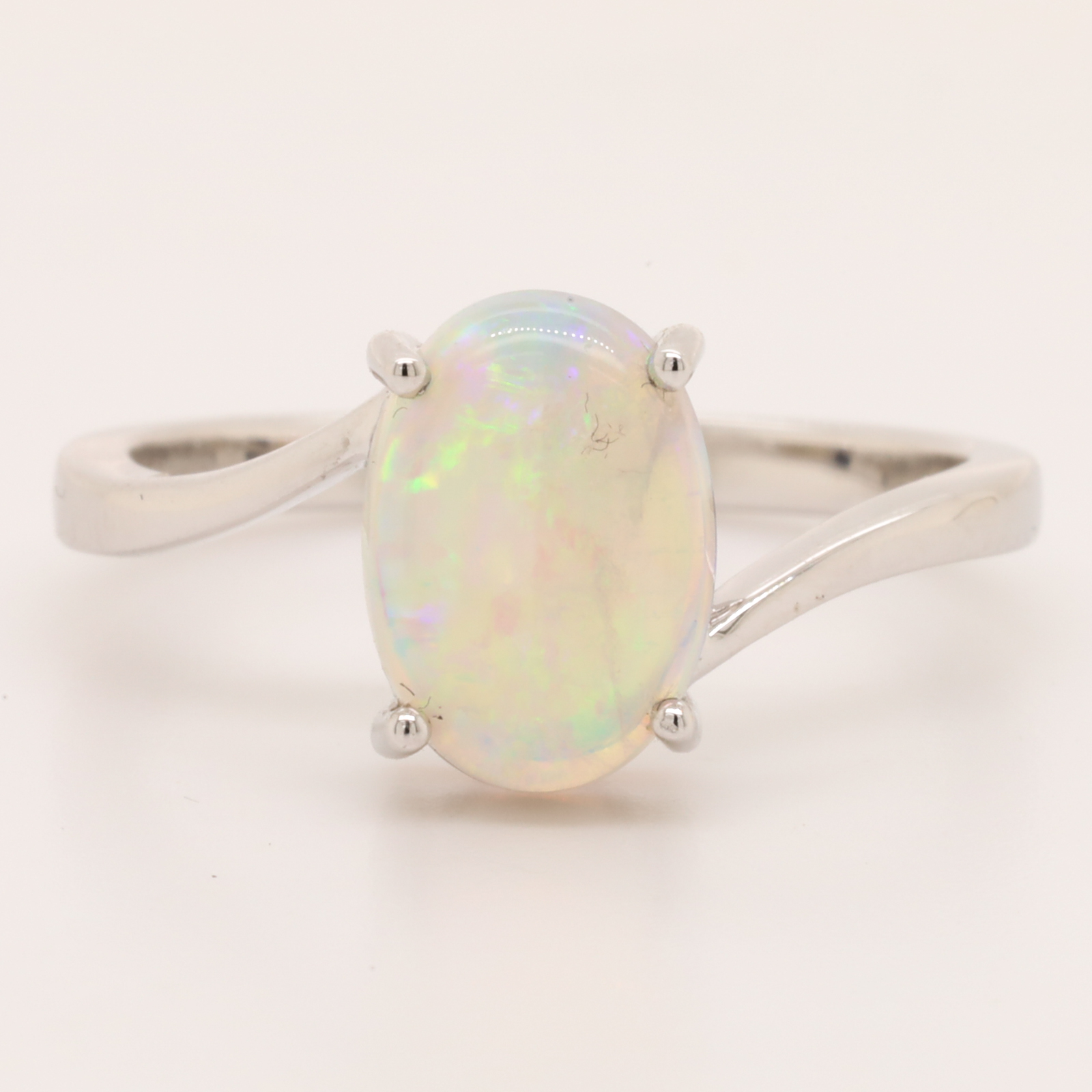 Blue Orange and Green White Gold Solid Australian Crystal Opal Engagement Ring