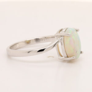 Blue Orange and Green White Gold Solid Australian Crystal Opal Engagement Ring