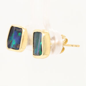 Blue Green Yellow Yellow Gold Solid Australian Boulder Opal Stud Earrings
