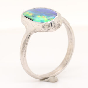 Blue, Yellow and Green Sterling Silver Solid Australian Boulder Opal Ring