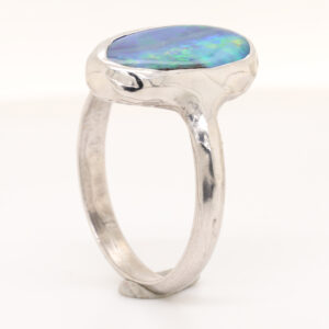 Blue, Yellow and Green Sterling Silver Solid Australian Boulder Opal Ring