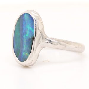 Blue, Yellow and Green Sterling Silver Solid Australian Boulder Opal Ring