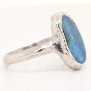 Blue, Yellow and Green Sterling Silver Solid Australian Boulder Opal Ring