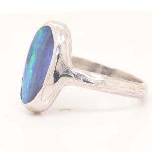 Blue, Yellow and Green Sterling Silver Solid Australian Boulder Opal Ring