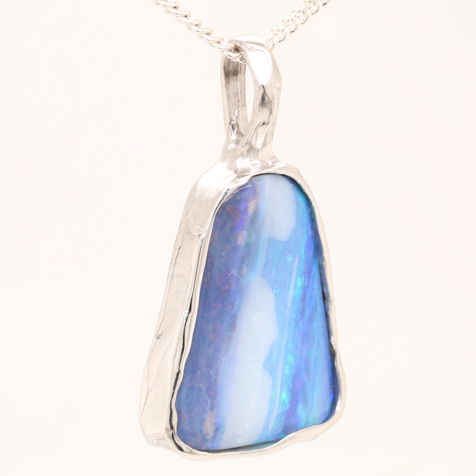 Blue Purple Pink Sterling Silver Solid Australian Boulder Opal Necklace Pendant