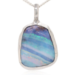 Blue Green Purple Pink Sterling Silver Solid Australian Boulder Opal Necklace Pendant