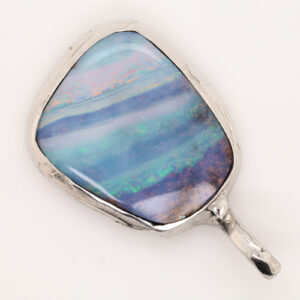 Blue Green Purple Pink Sterling Silver Solid Australian Boulder Opal Necklace Pendant