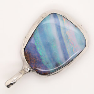 Blue Green Purple Pink Sterling Silver Solid Australian Boulder Opal Necklace Pendant