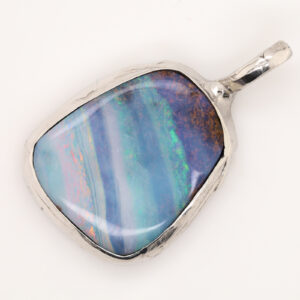 Blue Green Purple Pink Sterling Silver Solid Australian Boulder Opal Necklace Pendant