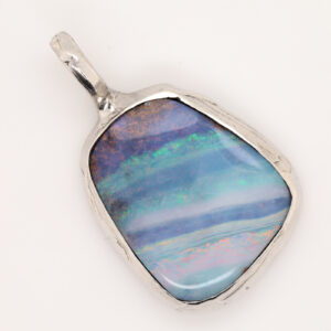 Blue Green Purple Pink Sterling Silver Solid Australian Boulder Opal Necklace Pendant