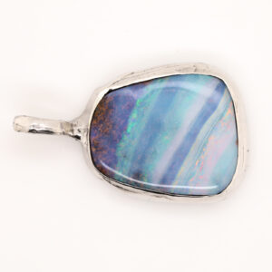 Blue Green Purple Pink Sterling Silver Solid Australian Boulder Opal Necklace Pendant