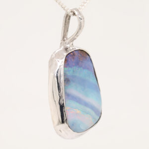 Blue Green Purple Pink Sterling Silver Solid Australian Boulder Opal Necklace Pendant