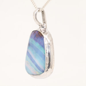 Blue Green Purple Pink Sterling Silver Solid Australian Boulder Opal Necklace Pendant