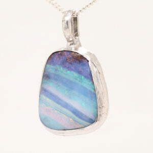 Blue Green Purple Pink Sterling Silver Solid Australian Boulder Opal Necklace Pendant