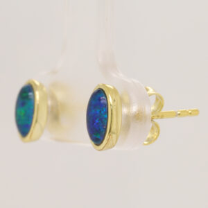 Green Blue Gold Plated Sterling Silver Australian Triplet Opal Stud Earrings