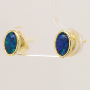 Green Blue Gold Plated Sterling Silver Australian Triplet Opal Stud Earrings